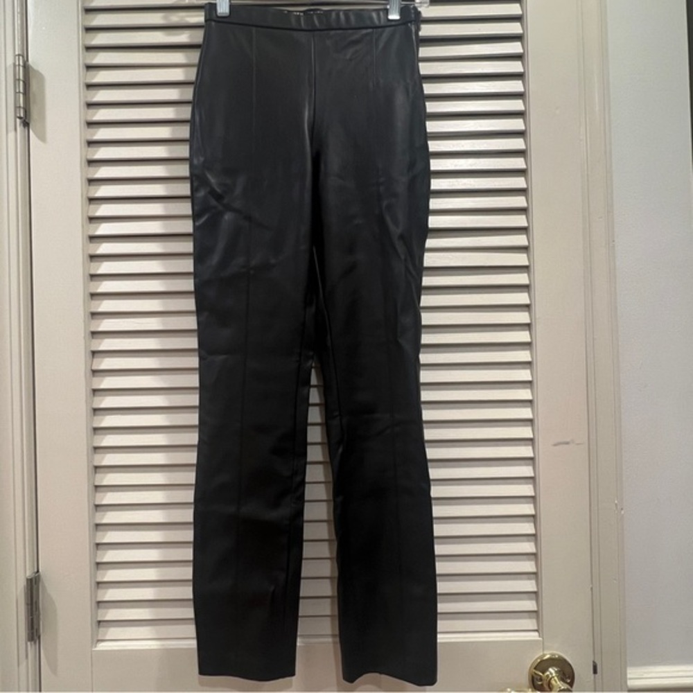 Zara Black Faux Leather Pants with Side Zip and Back Slit